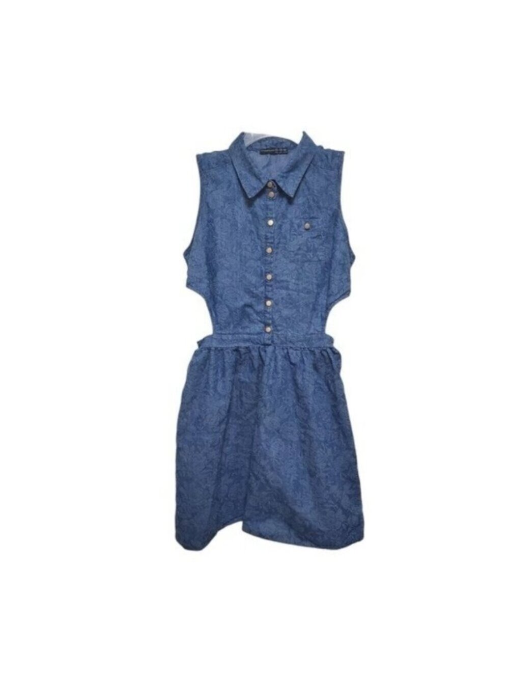 Floral Denim Dress Cut Out Sides Retro Boho Cowgirl